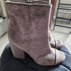 Marc Fisher Floral Embossed Grey Ankle Boots
